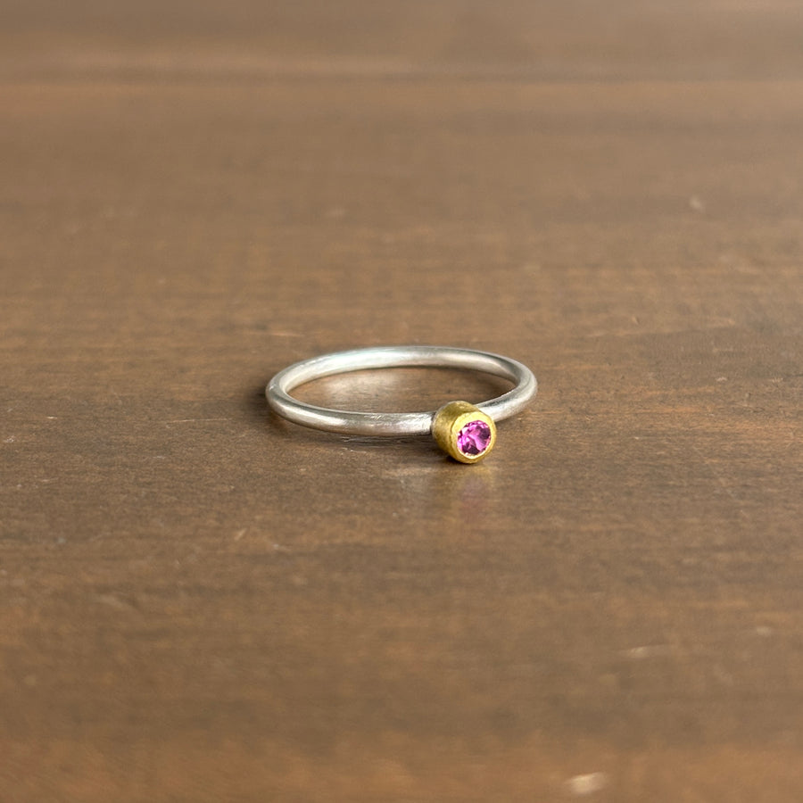 Teeny Round Rhodolite Garnet Ring