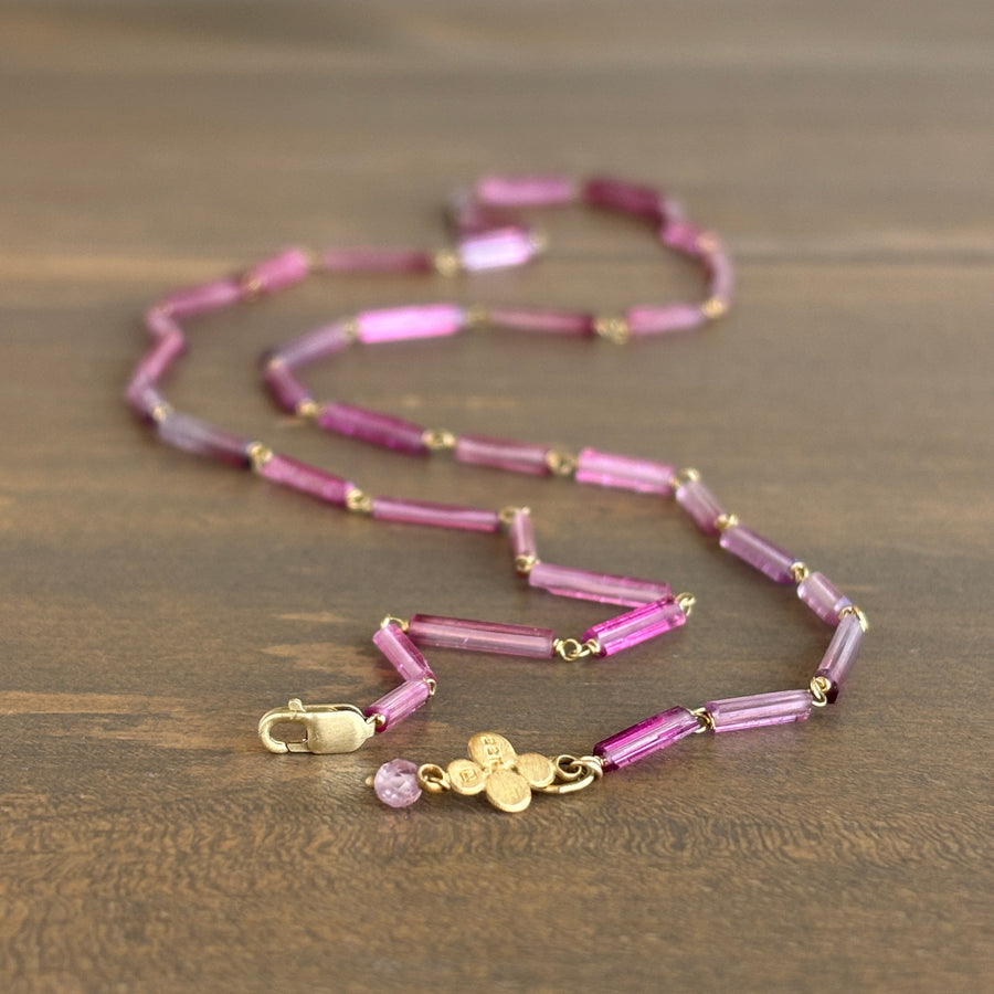 Pink Tourmaline Beaded Necklace with 22k Gold Charm 3