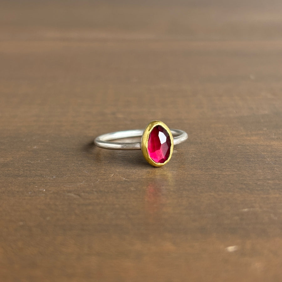 Rose Cut Rhodolite Garnet Oval Ring