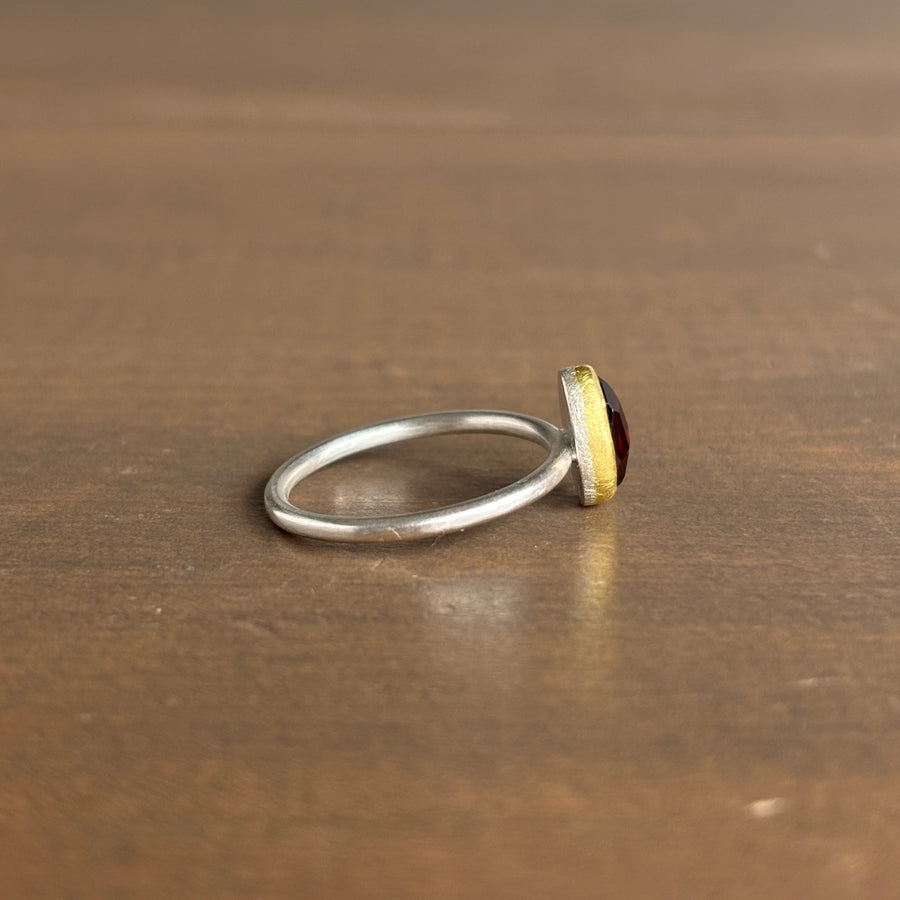 Rose Cut Rhodolite Garnet Oval Ring