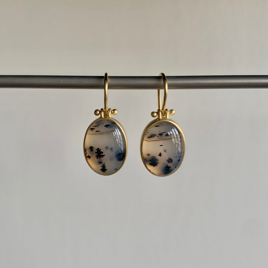 Oval Cabochon Montana Agate Earrings
