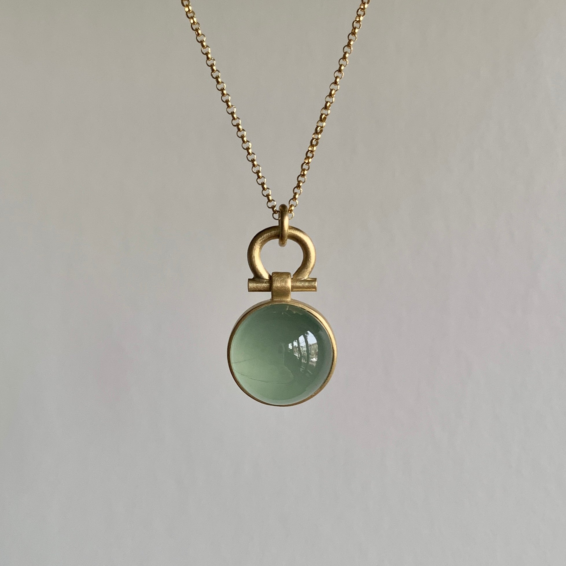 Round Dark Milky Aquamarine Cabochon Pendant – Meeka Fine