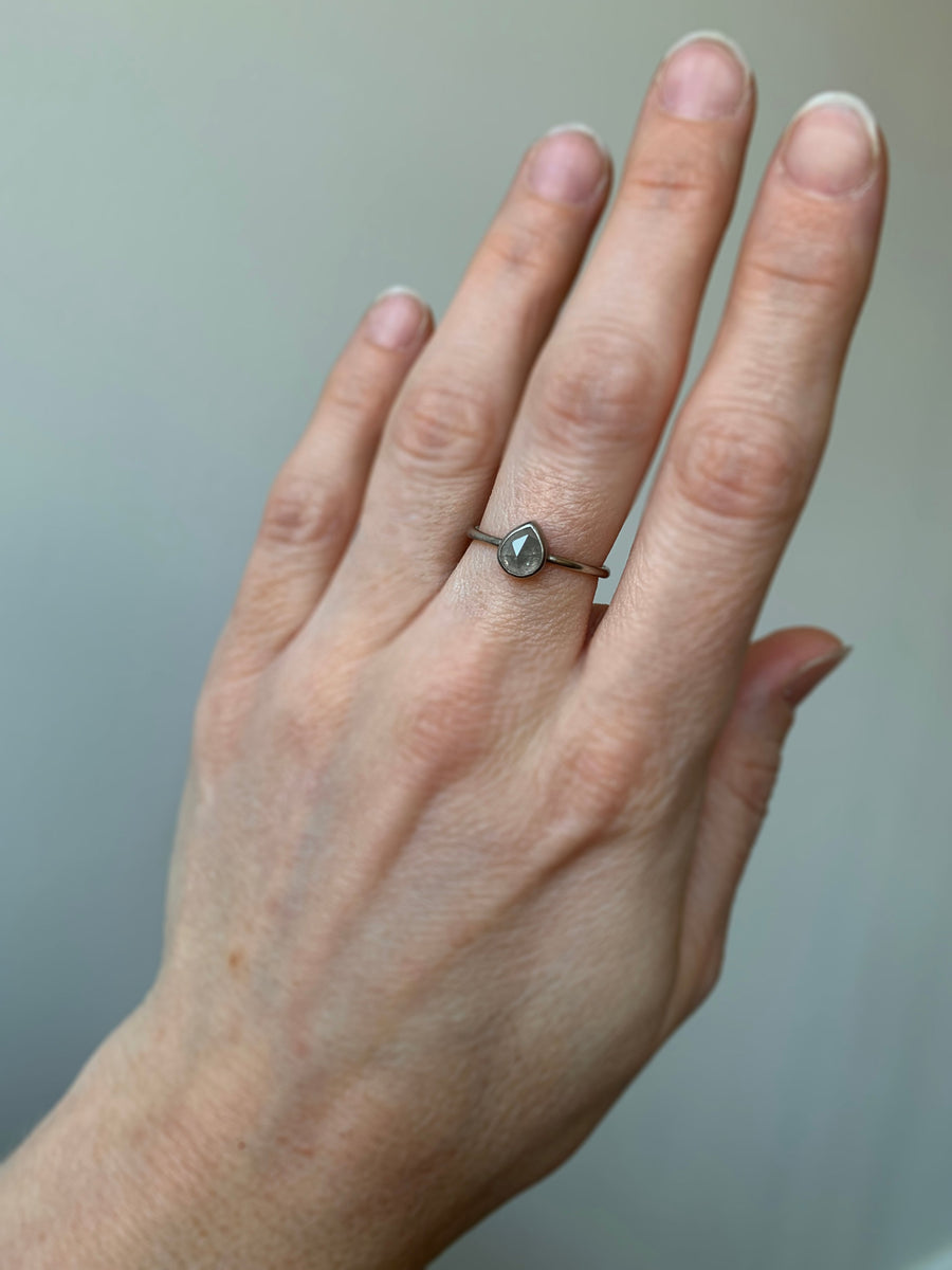 Dove Grey Teardrop Diamond Ring
