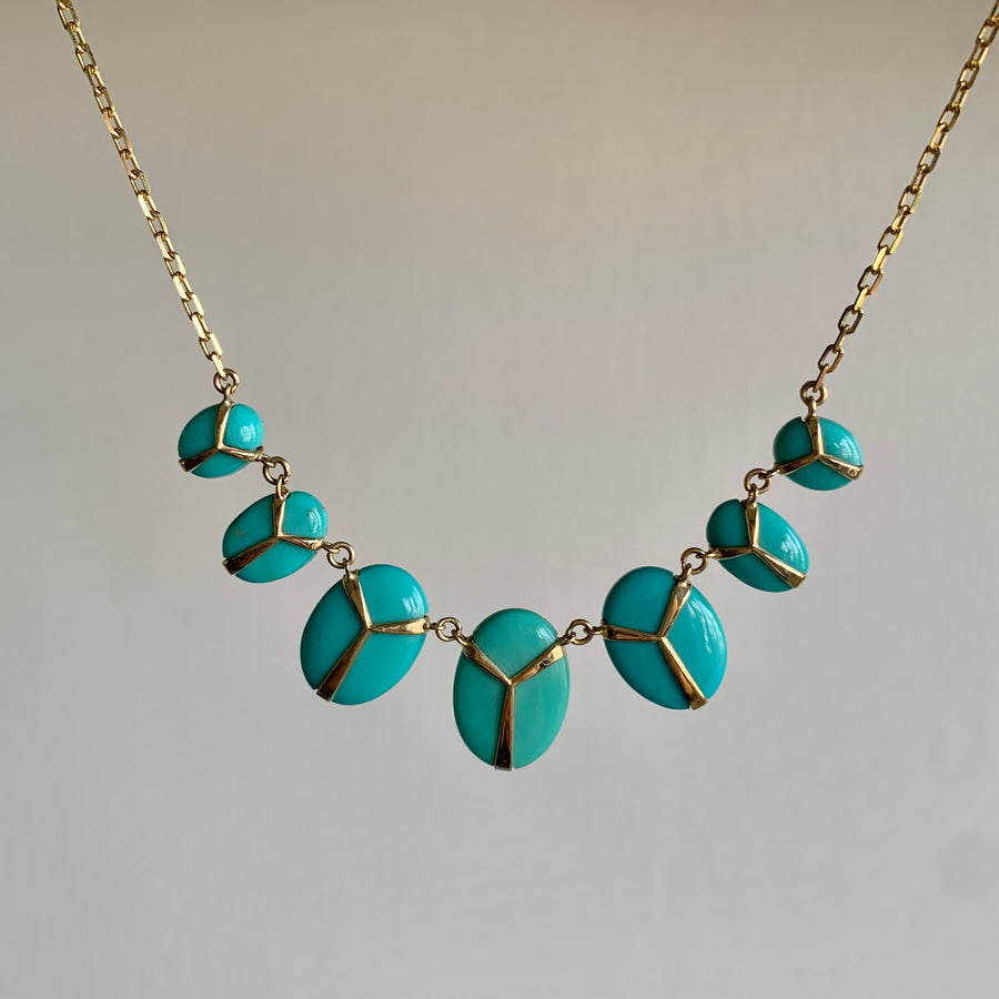 Turquoise Lucky Scarab Charm Necklace
