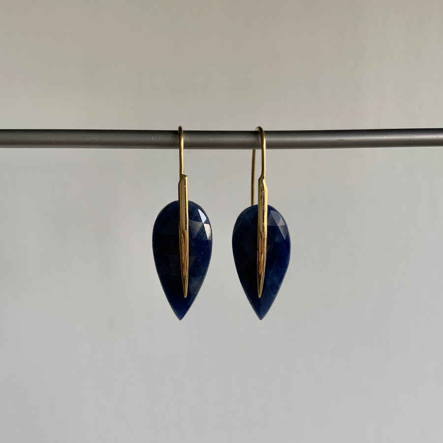 Blue Sapphire Feather Earrings