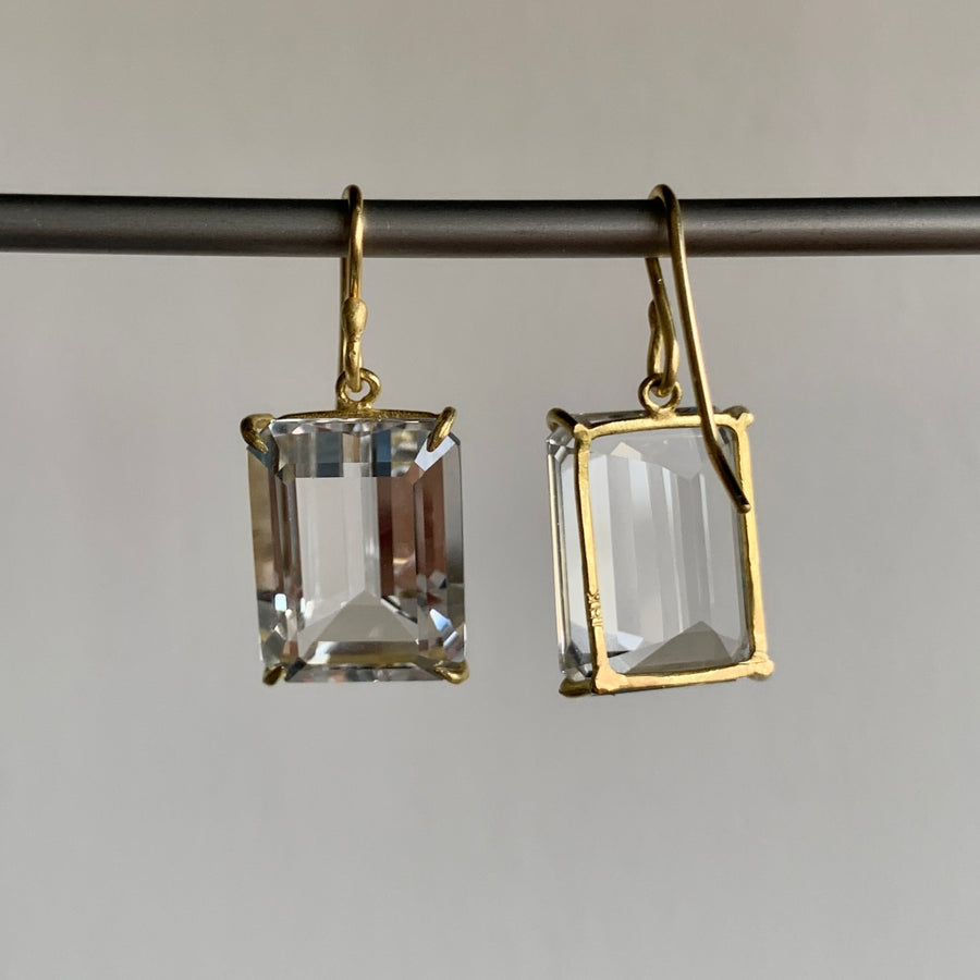 Medium Emerald Cut White Topaz Earrings