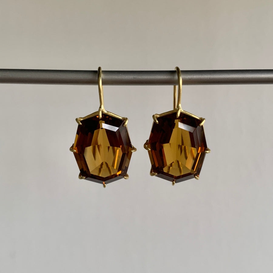 Faceted Octagon Cinnamon Quartz Earrings