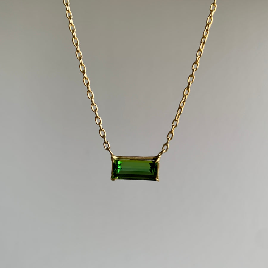Emerald Cut Green Tourmaline Mini Gem Necklace