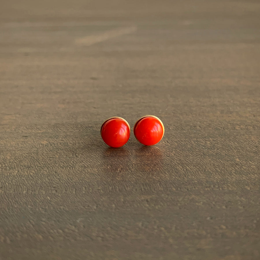 Red Coral Button Studs