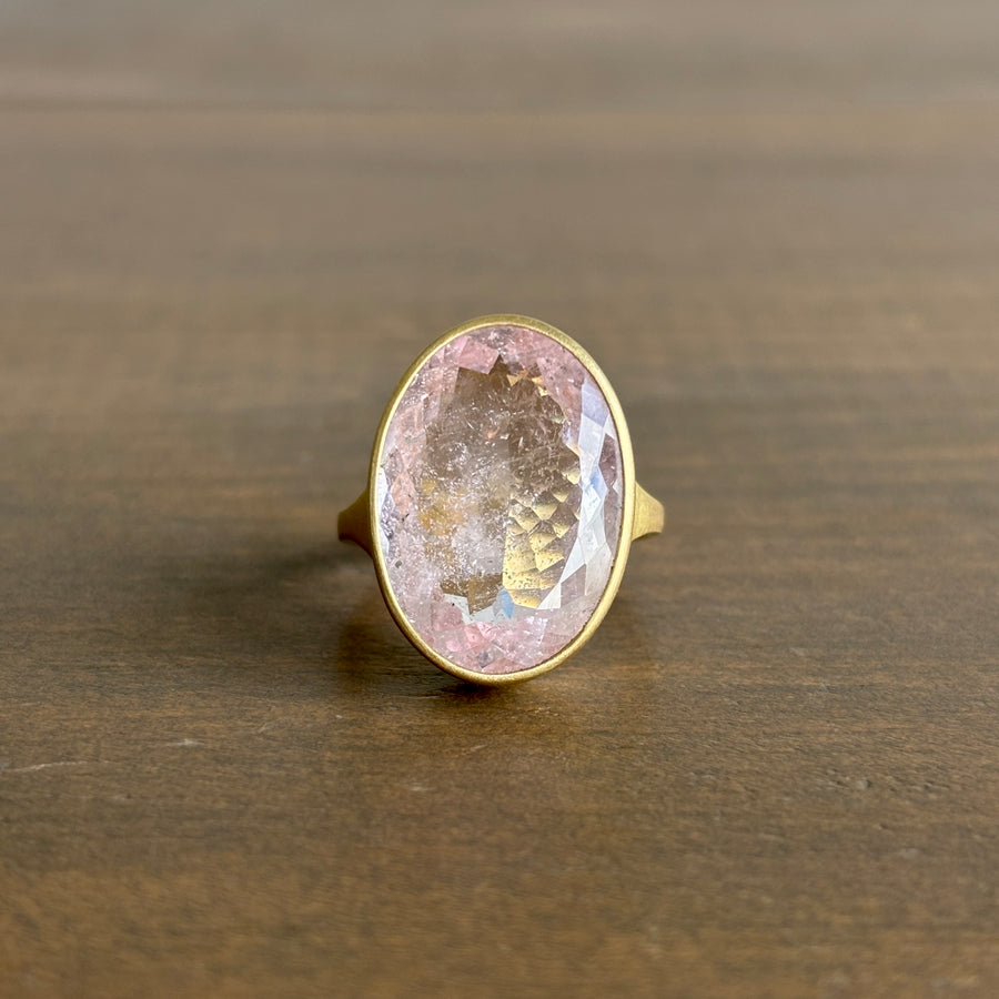 Large Faceted Oval Morganite Ring