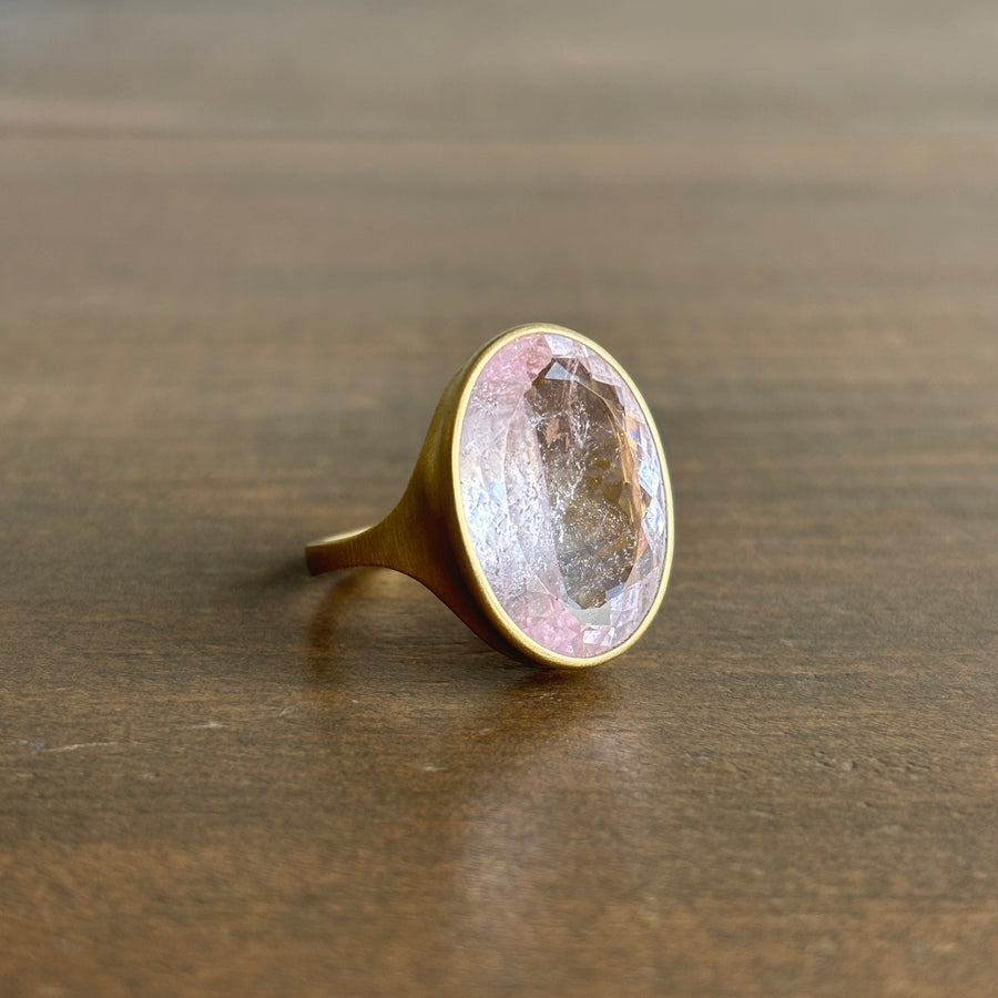 Large Faceted Oval Morganite Ring