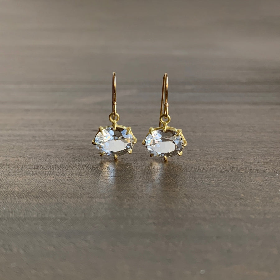 Small Faceted Oval White Topaz Earrings