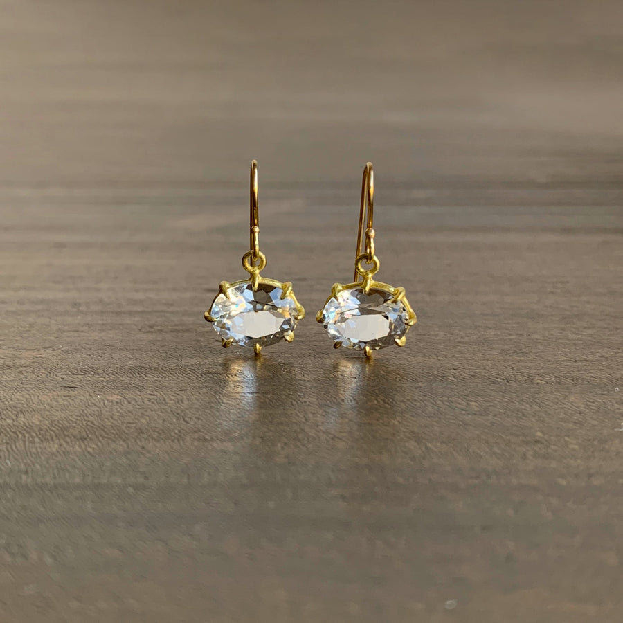 Small Oval Faceted White Topaz Earrings