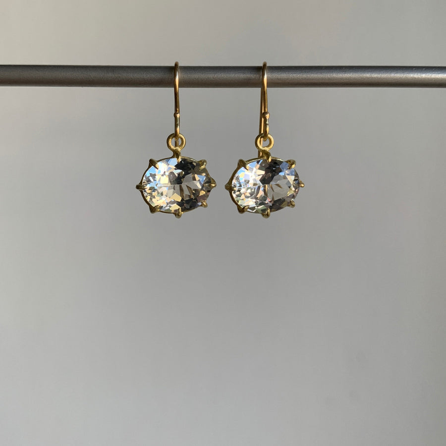 Small Oval Faceted White Topaz Earrings