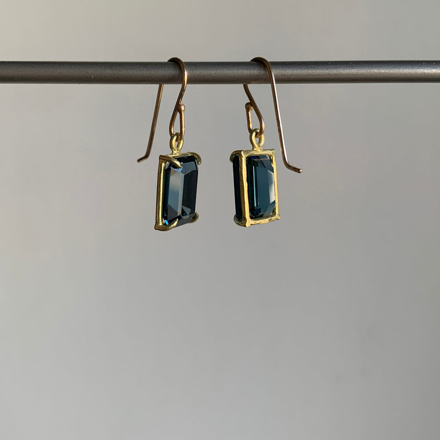 Small Emerald Cut London Blue Topaz Earrings
