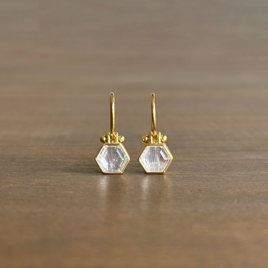 Mini Hexagon Moonstone Earrings