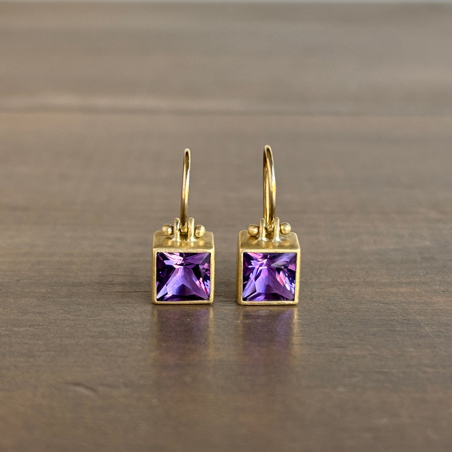 Princess Cut Amethyst Earrings with Clasps