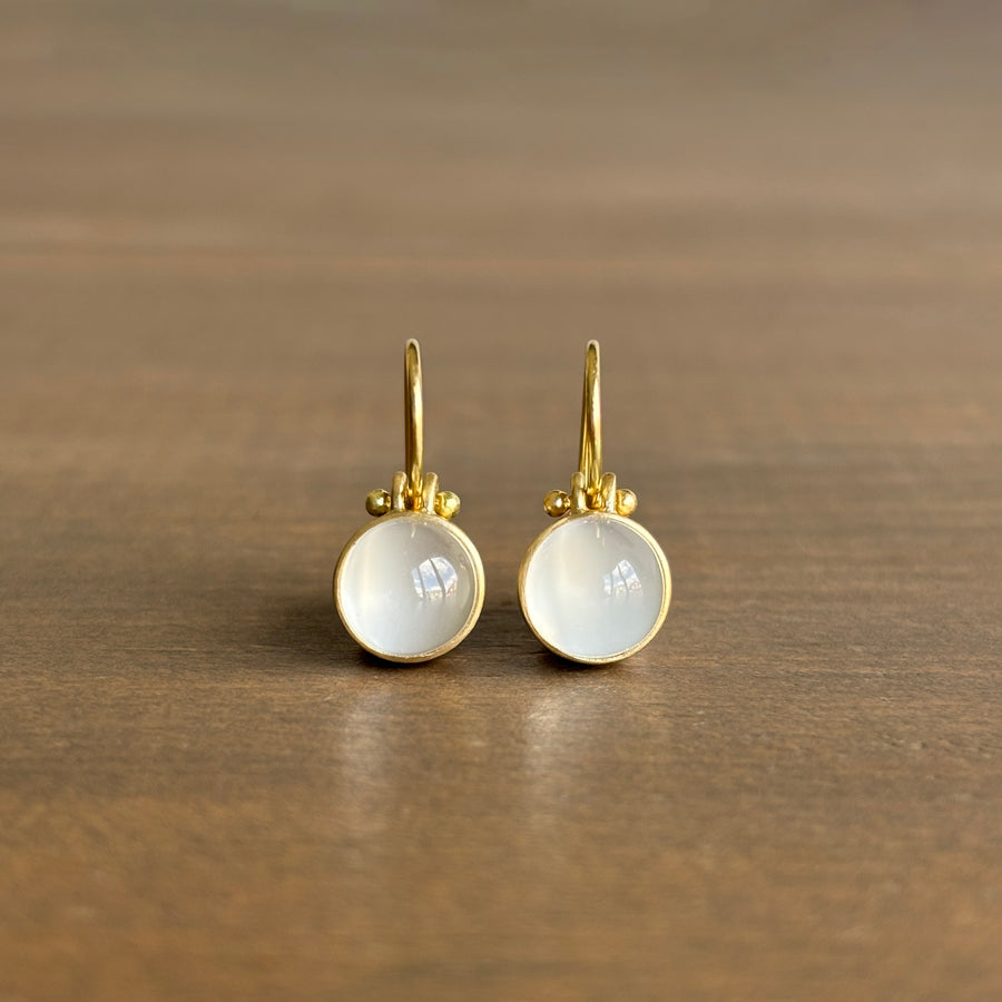 Round Domed Cat's Eye Moonstone Cabochon Earrings