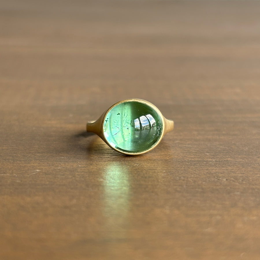 Oval Green Tourmaline Cabochon Cast Ring