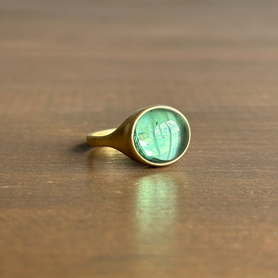 Oval Green Tourmaline Cabochon Cast Ring