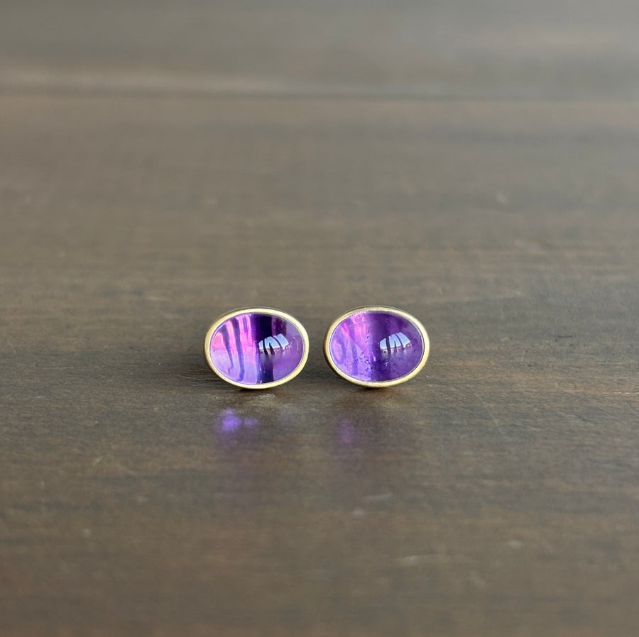 Oval Amethyst Cabochon Stud Earrings
