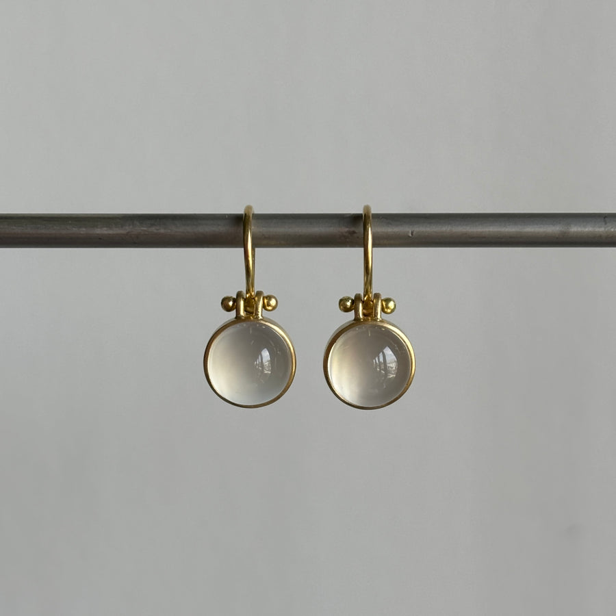 Round Domed Cat's Eye Moonstone Cabochon Earrings