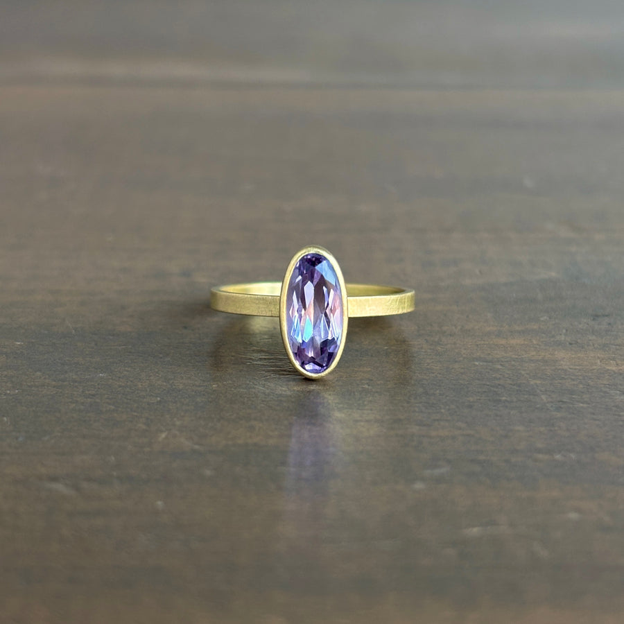 Faceted Purple Elongated Oval Morganite Stacking RIng