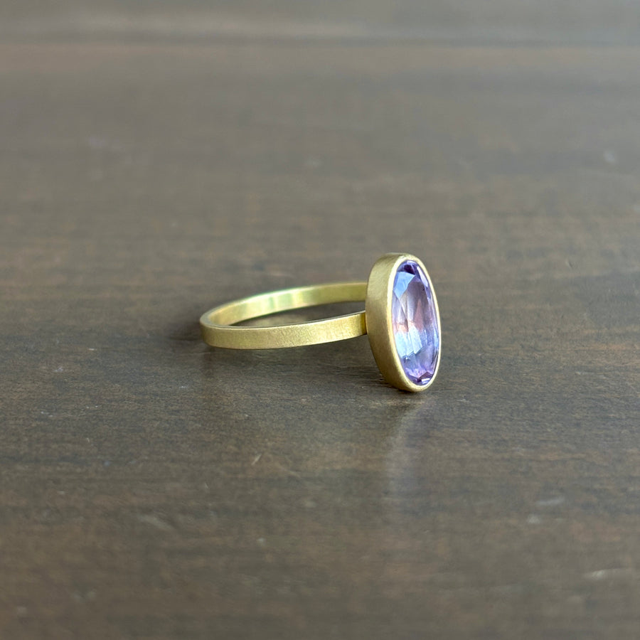 Faceted Purple Elongated Oval Morganite Stacking RIng