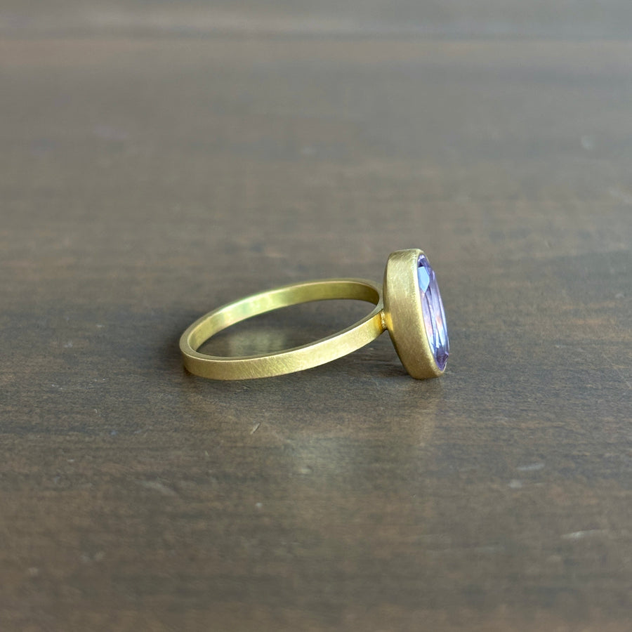 Faceted Purple Elongated Oval Morganite Stacking RIng