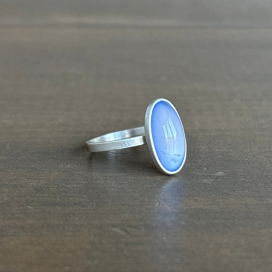 Silver Elongated Oval Cabochon Chalcedony Ring