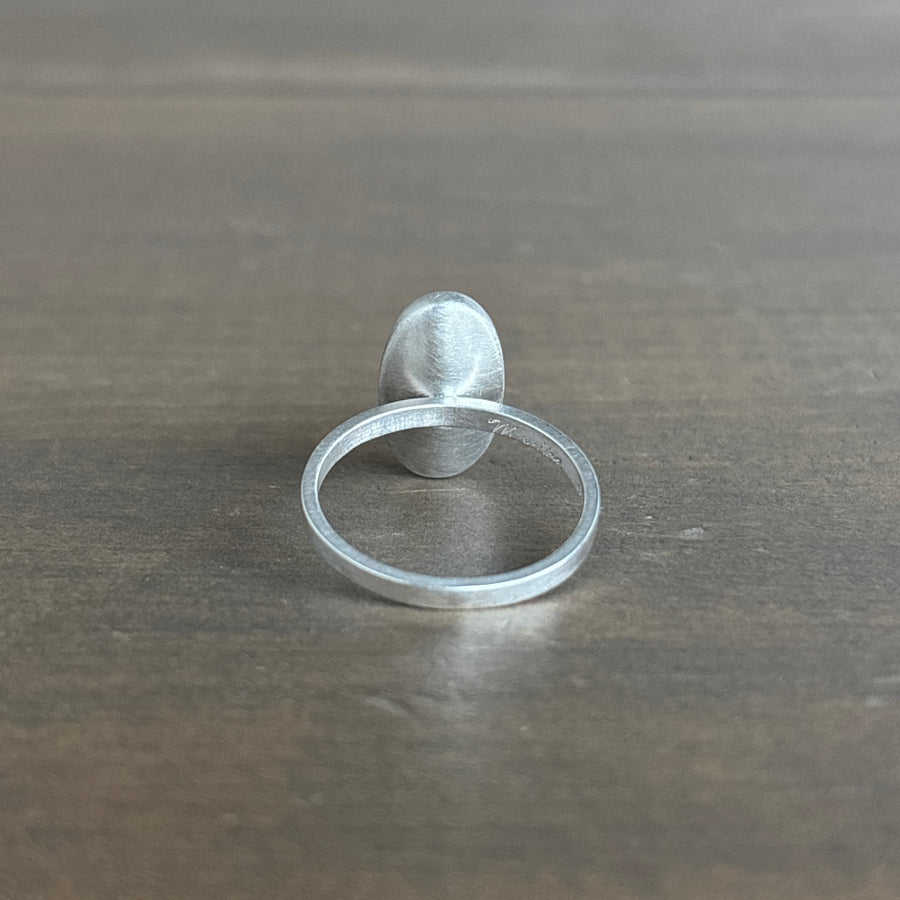 Silver Elongated Oval Cabochon Chalcedony Ring