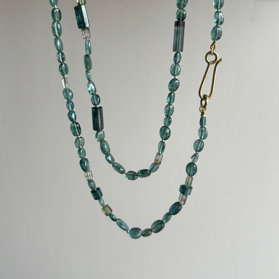 Blue Tourmaline Crystal Bead Necklace