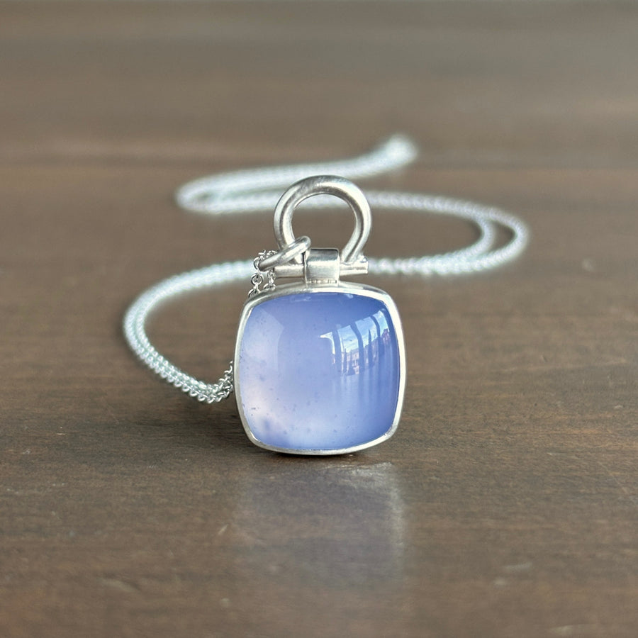 Silver Cabochon Cushion Chalcedony Pendant