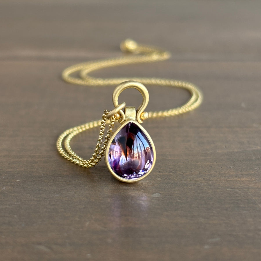Purple-Brown Cabochon Quartz Teardrop Pendant