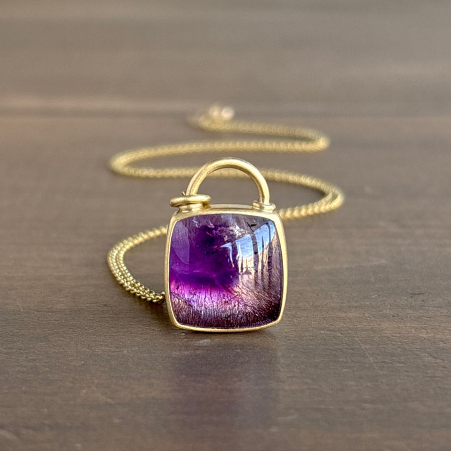 Purple-ish Quartz Cushion Locket Pendant