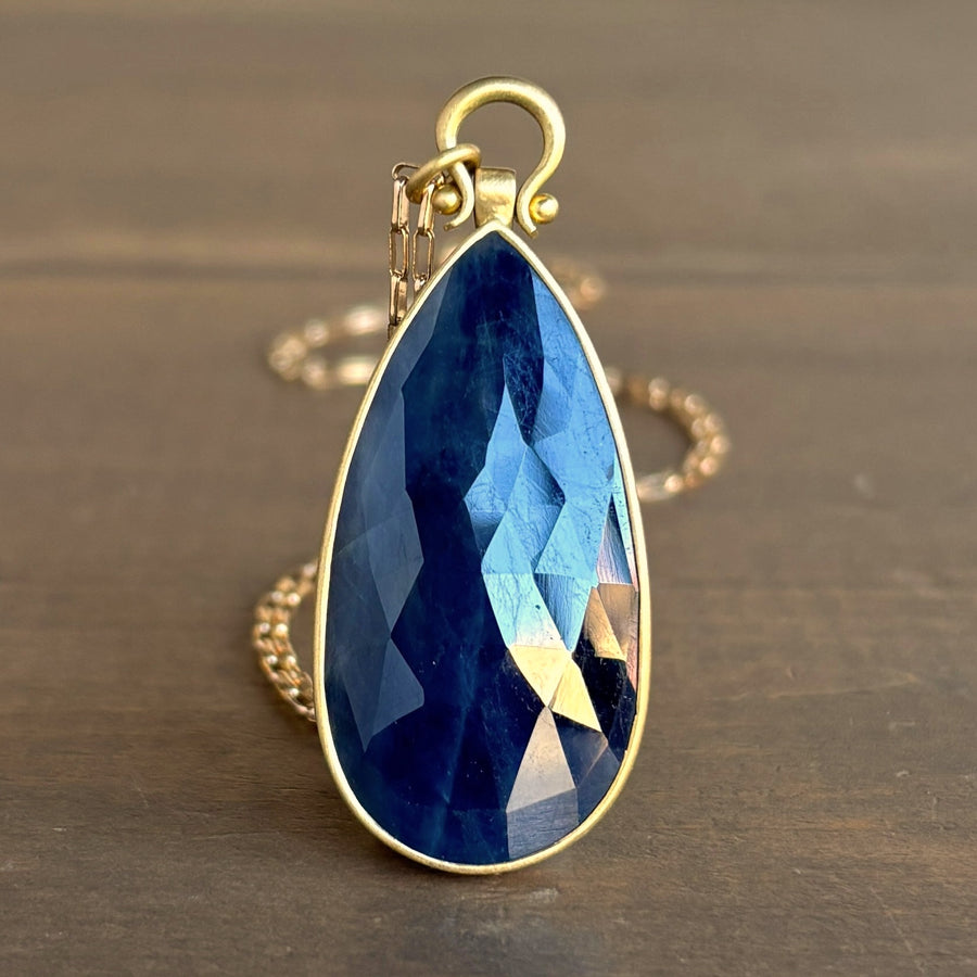 Large Rose Cut Blue Sapphire Pear Pendant