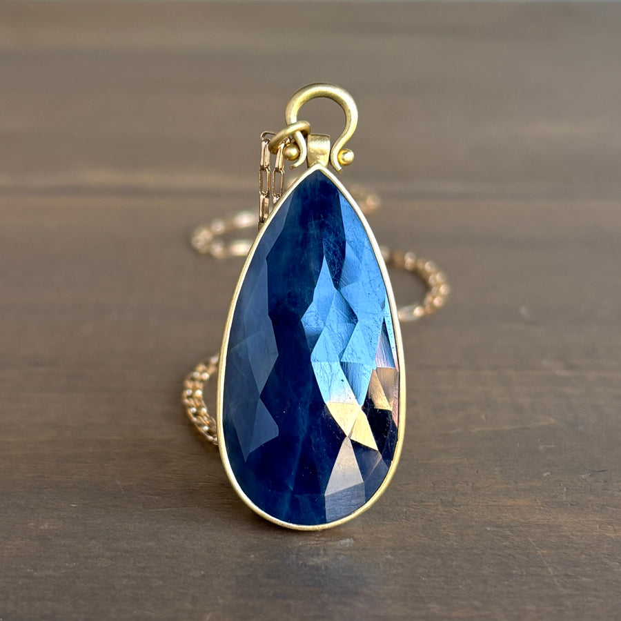 Large Rose Cut Blue Sapphire Pear Pendant