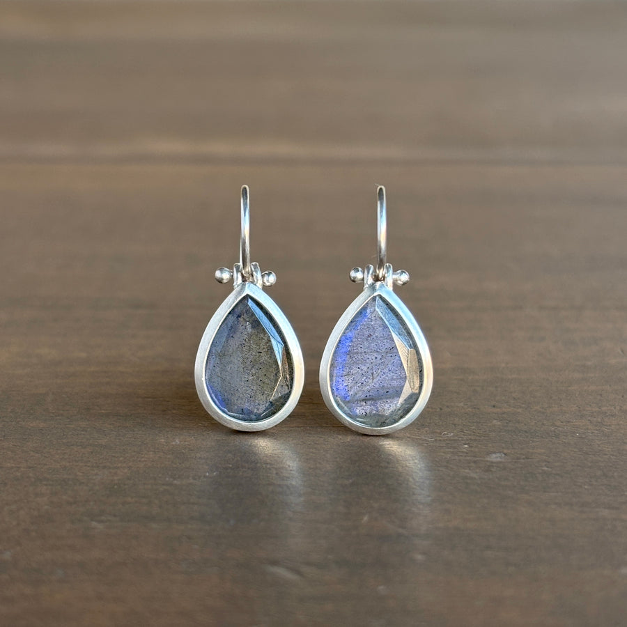 Silver Faceted Labradorite Teardrop Earrings