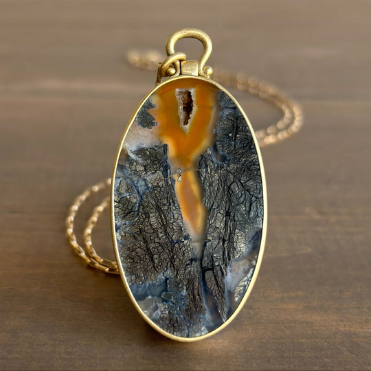 Large Oval Agate with Hematite Pendant by Monika Krol