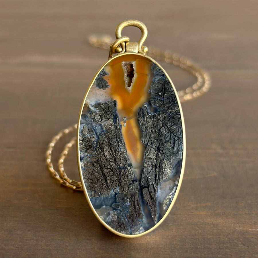 Large Oval Agate with Hematite Pendant by Monika Krol