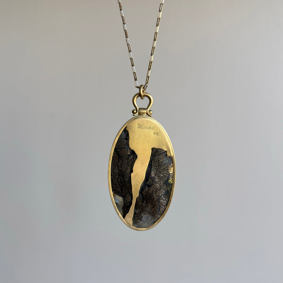 Large Oval Agate with Hematite Pendant by Monika Krol hanging view