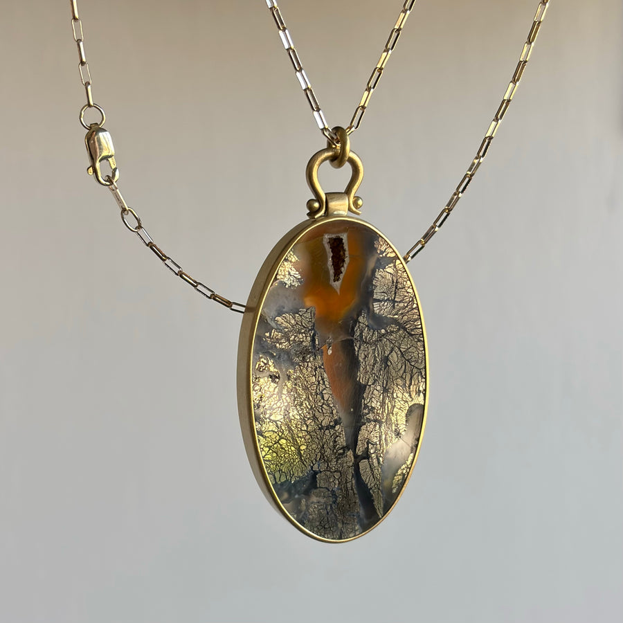 Large Oval Agate with Hematite Pendant by Monika Krol side view 1
