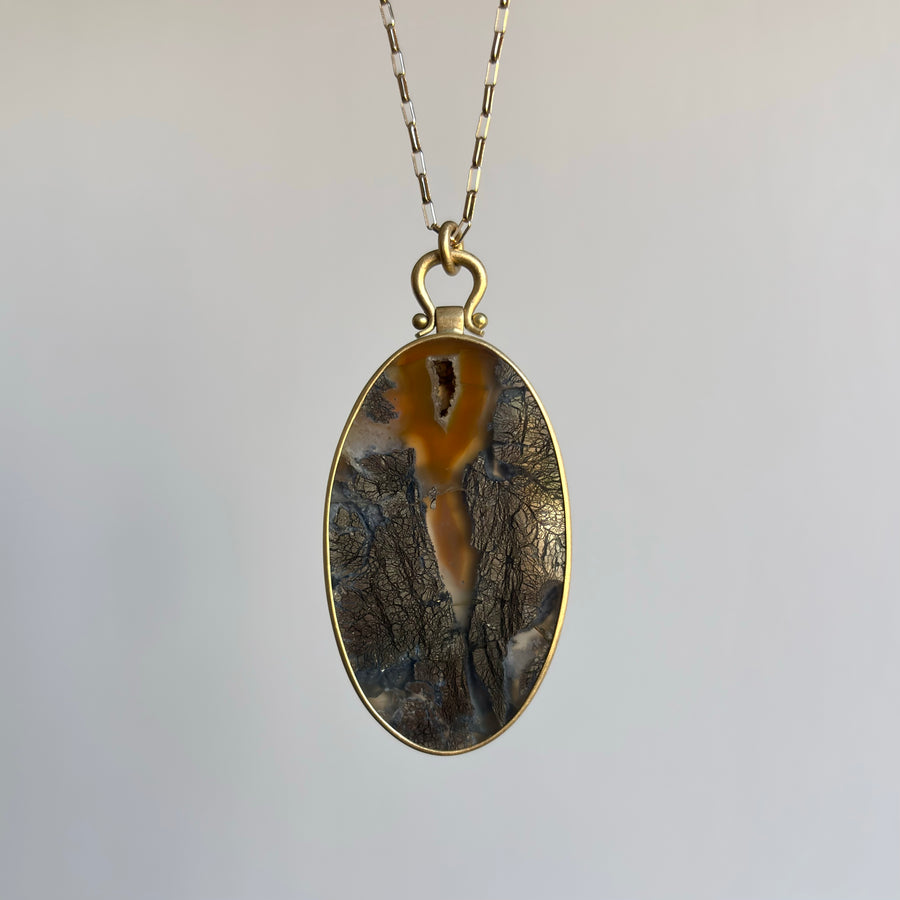 Large Oval Agate with Hematite Pendant by Monika Krol side view 2