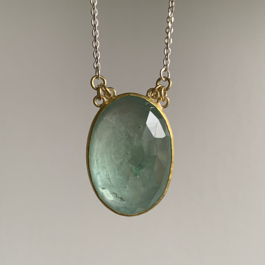  Large Oval Rose Cut Aquamarine Pendant hanging view 1