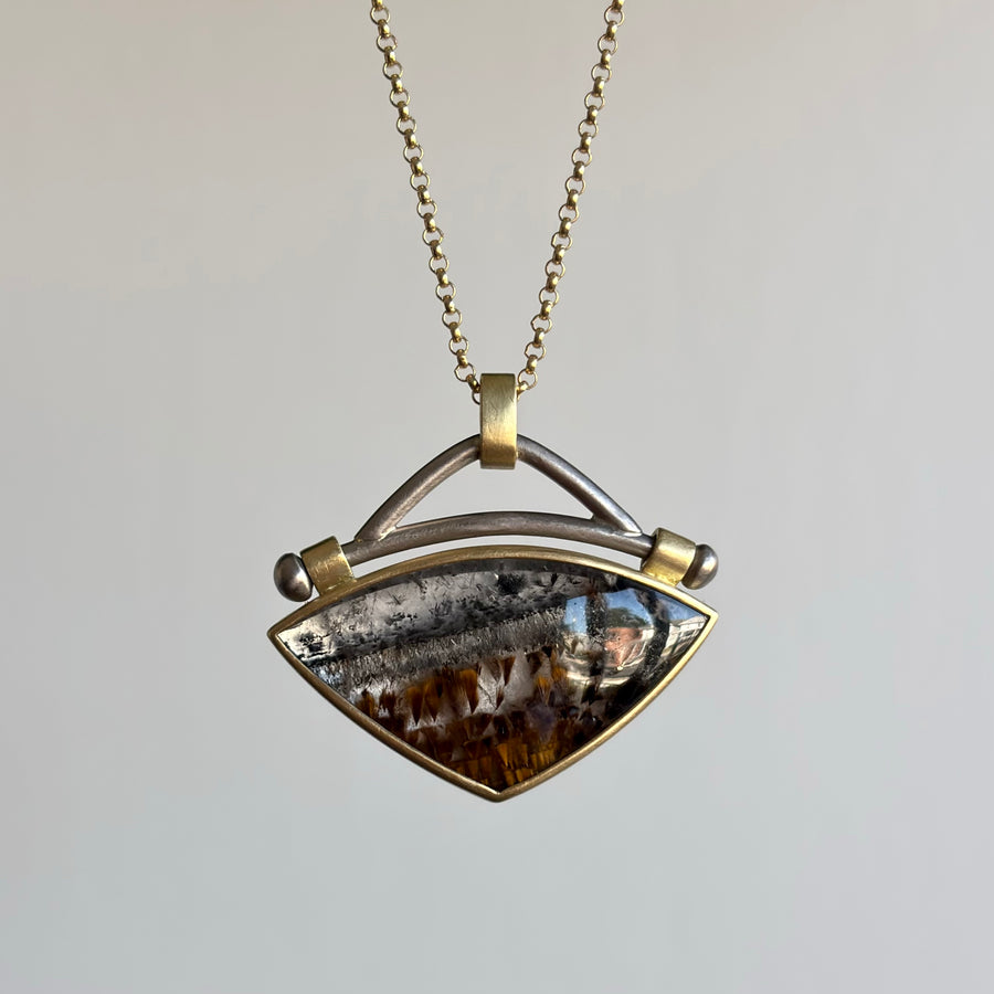 Large Super Seven Quartz Fan Pendant by Monika Krol hanging view 