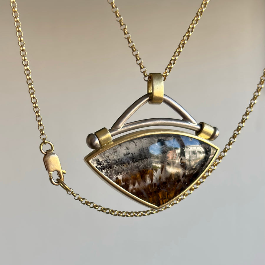 Large Super Seven Quartz Fan Pendant by Monika Krol side view 1