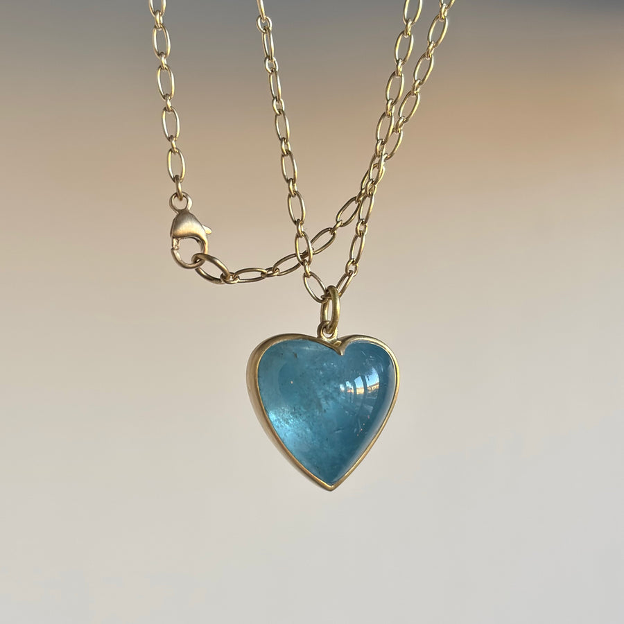 Lola Brooks Aquamarine Cabochon Sweetheart Pendant necklace hanging view 1