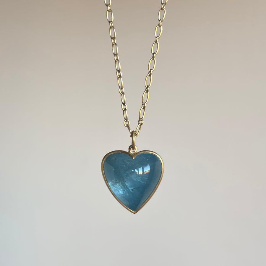 Lola Brooks Aquamarine Cabochon Sweetheart Pendant necklace hanging view 2