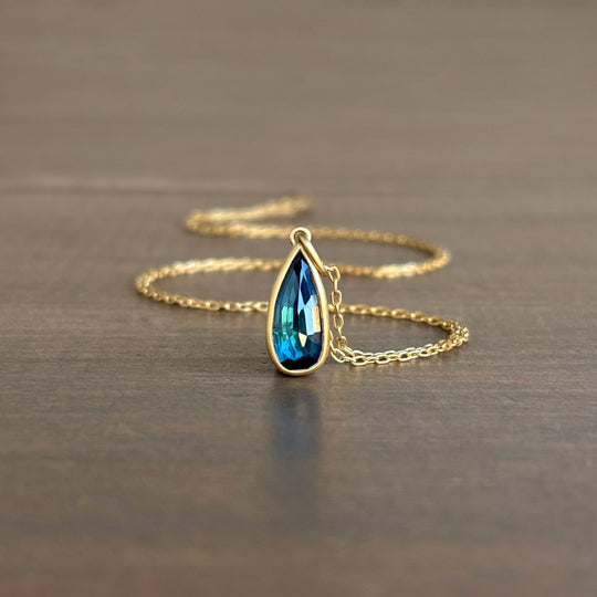 Lola Brooks Blue Sapphire Droplet Pendant necklace front view