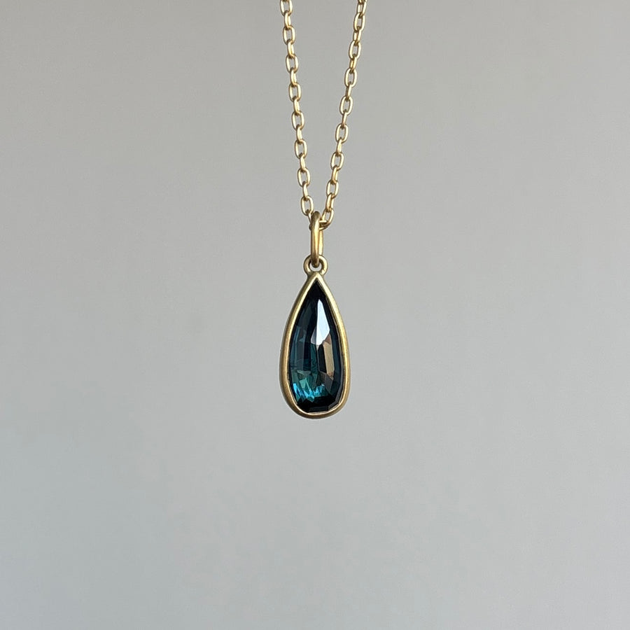 Lola Brooks Blue Sapphire Droplet Pendant necklace hanging view 2